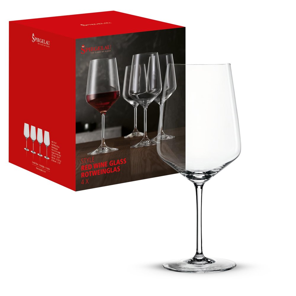 Spiegelau Style Red Wine Glasses Set of 4 Elegant Stemmed Crystal Wine Glassware for Cabernet, Merlot & Pinot Noir Lead-Free Crystal Glass Set for Home & Entertaining