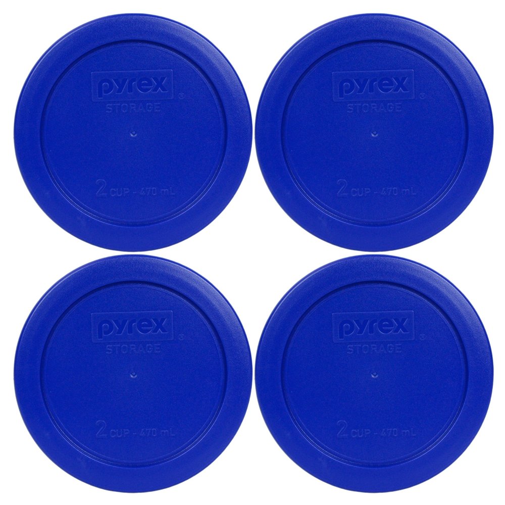 Pyrex 7200-PC 2-Cup Cadet Blue Food Storage Replacement Lid (4-Pack) - Made in USA