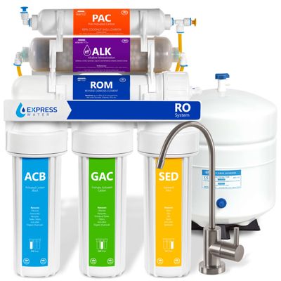 Express Water 10 Stage Reverse Osmosis Alkaline Water Filtration System - Under Sink Water Filter with Faucet and Tank, 100 GPD