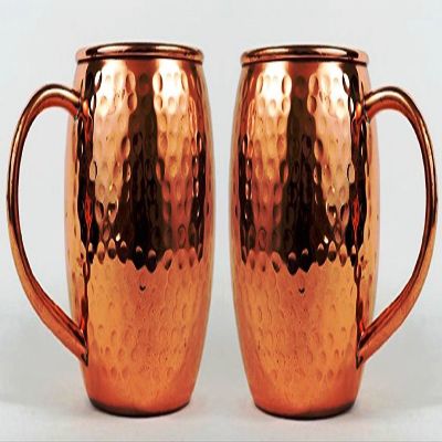 Hammered Copper Barrel Mug for Moscow Mules Size 16 Oz Set Of-2 by CGP