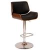 Armen Living London Modern Adjustable Height Swivel Black Faux Leather and Walnut Wood Bar Stool with Chrome Base for Kitchen Island Counter view 1