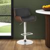 Armen Living London Modern Adjustable Height Swivel Black Faux Leather and Walnut Wood Bar Stool with Chrome Base for Kitchen Island Counter view 2