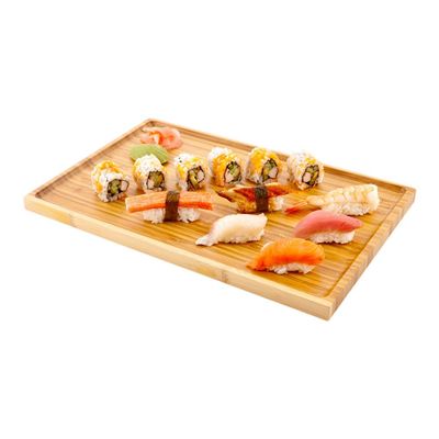 Restaurantware 14 Inch x 9.5 Inch Wood Coffee Table Tray 1 Solid Wood Ottoman Tray - Rectangle Serve Breakfast Pastries Or Snacks Bamboo Serving Tray For Bakeries And Home Decor
