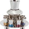Yair Emanuel Nickel Kiddush Cup & Fountain Set with Multicolor Hammer Work Tray, Silver (8 Items) view 1
