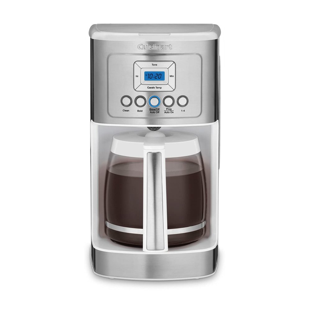Cuisinart 14-Cup Coffee Maker, Programmable PerfecTemp Glass Carafe Coffee Machine with 1-4 Cup Setting, Brew Strength Control and Brew Pause, Stainless Steel, DCC-3200WNAS, White