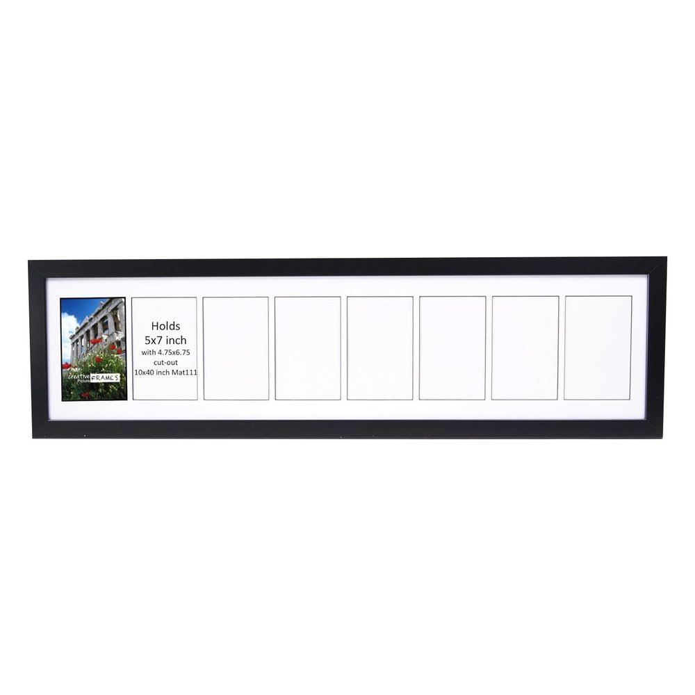 Creative Picture Frames 8 Opening Glass Face Black Picture Frame To Hold 5 By 7 Inch Photographs Including 10X40-Inch White Mat Collage