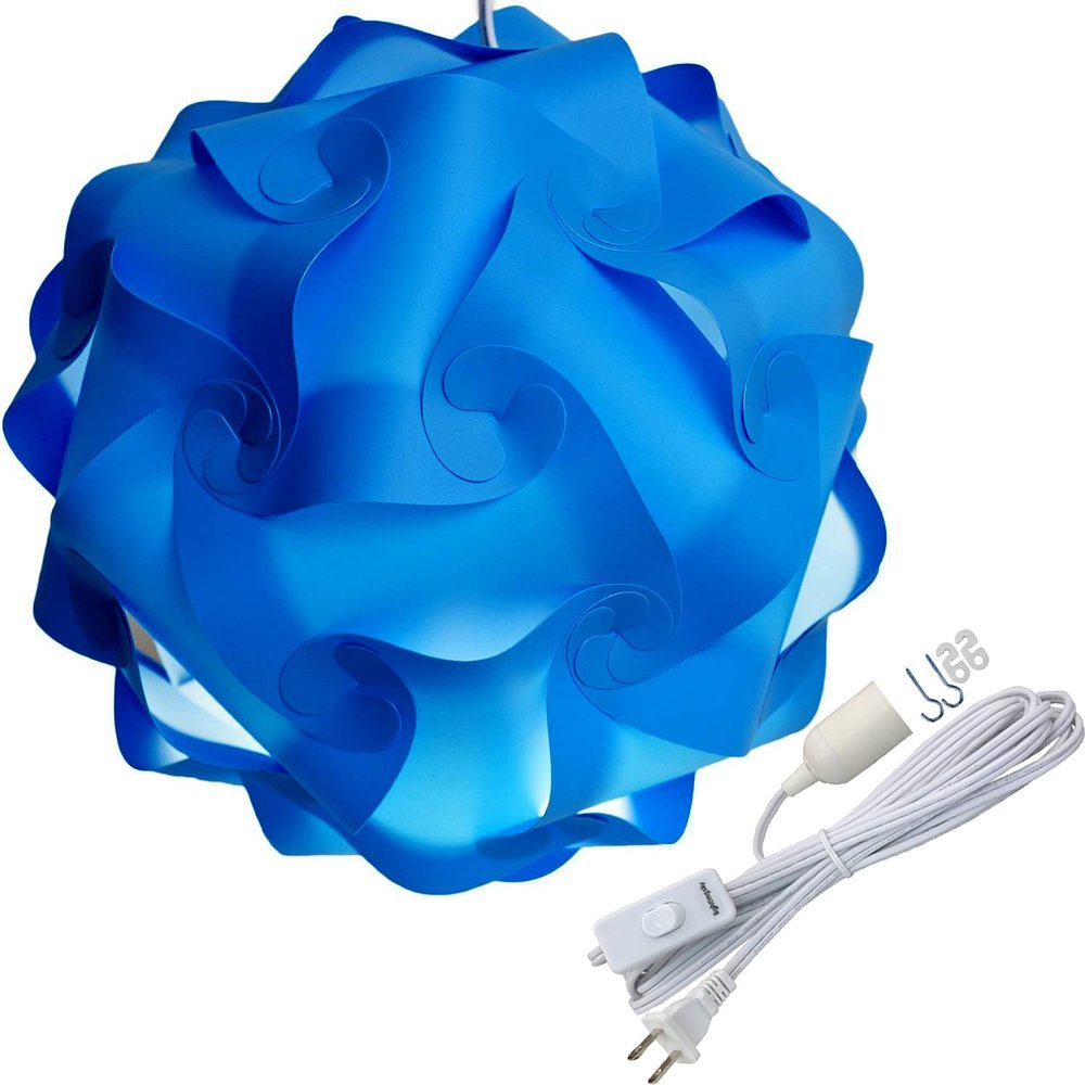 Lightingsky DIY IQ Jigsaw Puzzle Lamp Shade Ceiling Pendant Lampshade Kit with 15 Feet Hanging Cord (Blue, XL-16 inch)