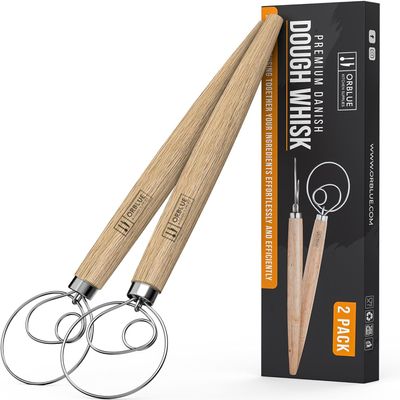ORBLUE Premium Danish Dough Whisk - Dutch Whisk with Stainless Steel Ring - Danish Whisk for Bread, Pastry or Pizza Dough, 13-inch 2-PACK
