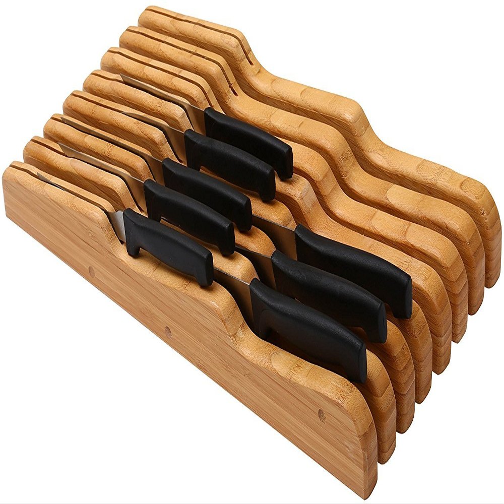 YBM Home in Drawer Bamboo Kitchen Knife Storage Block, Knife Organizer and Holder 317