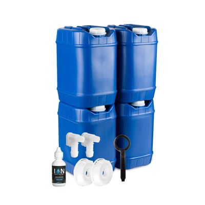 Saratoga Farms 5-Gallon Stackable Water Storage Containers with Lids, Emergency Water Storage Kit Including Spigots, Wrench, and Water Preserver, 20 Gallons