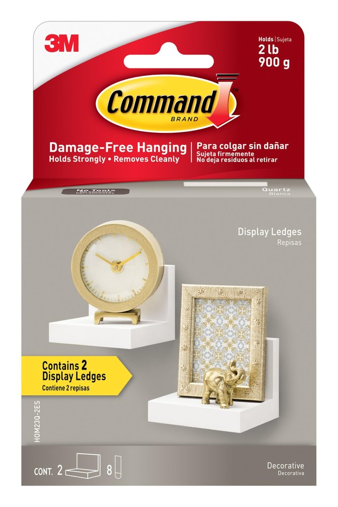 Command Display Ledges, Holds up to 2 lb, Quartz, 2 Ledges with 8 Medium Strips, Damage-Free Hanging Floating Shelf with Adhesive Strips, Personalize Living Room, Bedroom, Kids Room or Office