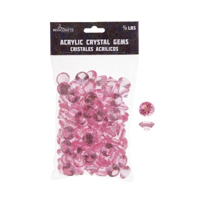 Mega Crafts 1/2 Pound Acrylic Small Diamonds Pink, Sparkling Crystal-Like Plastic Shiny Gems, Arts & Crafts, Vase Fillers, Table Scatters, Weddings, Event Party Decoration, Pebble Stones