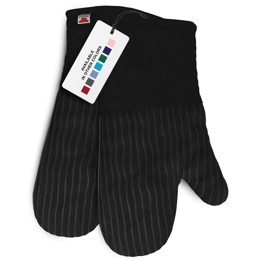 Big Red House - Silicone Oven Mitts - Black Set of 2-12.5" - Heat Resistant to 536 F / 280 C Kitchen Gloves - Professional Grade Protection Hot Cooking Baking